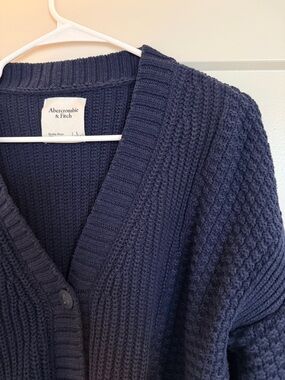 Abercrombie & Fitch Navy Ribbed V-Neck Button Cardigan